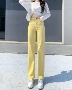 Banana Yellow High Waist Jeans | Jin -BTS -Diva s Closet Banana Yellow High Waist Jeans Jin BTS 1 600x750 1