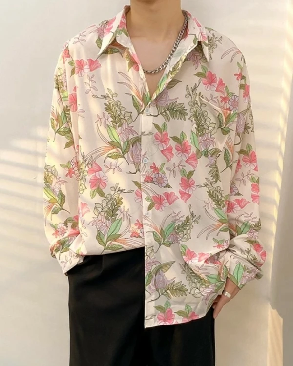 Beige And Pink Floral Shirt | Mingyu - Seventeen 7 Beige And Pink Floral Shirt | Mingyu - Seventeen - Image 5