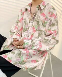Beige And Pink Floral Shirt | Mingyu - Seventeen