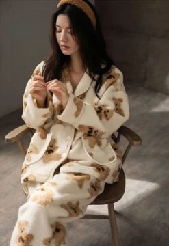 Beige Button Down Bear Pattern Pajama Set | Enhypen - Jungwon -Diva s Closet Beige Button Down Bear Pattern Pajama Set Enhypen Jungwon 10 600x875 1