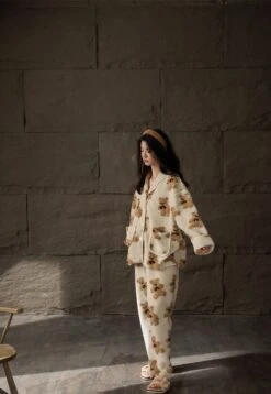 Beige Button Down Bear Pattern Pajama Set | Enhypen - Jungwon -Diva s Closet Beige Button Down Bear Pattern Pajama Set Enhypen Jungwon 3 600x869 1