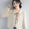 Beige Lace-Up Collared Top | Miyeon - (G)I-DLE 1 Beige Lace-Up Collared Top | Miyeon - (G)I-DLE -Diva s Closet Beige Lace Up Collared Top Miyeon GI DLE 2