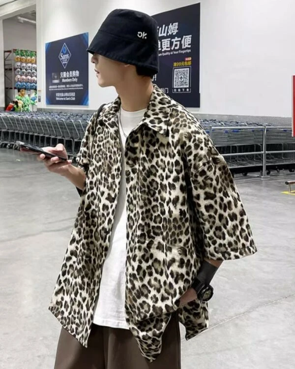 Beige Leopard Print Short Sleeves Oversized Shirt | Taehyung - BTS 7 Beige Leopard Print Short Sleeves Oversized Shirt | Taehyung - BTS - Image 5
