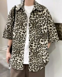 Beige Leopard Print Short Sleeves Oversized Shirt | Taehyung - BTS 10 Beige Leopard Print Short Sleeves Oversized Shirt | Taehyung - BTS -Diva s Closet Beige Leopard Print Short Sleeves Shirt Taehyung BTS 2 600x750 1