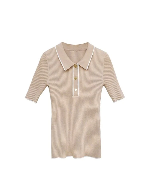 Beige Rib Knit Short Sleeve Polo Shirt | Jennie - Blackpink 3 Beige Rib Knit Short Sleeve Polo Shirt | Jennie - Blackpink