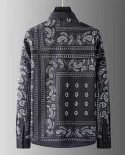 Black Bandana Pattern Long Sleeves Shirt | Jaehyuk - Treasure -Diva s Closet Black Bandana Pattern Long Sleeves Shirt Jaehyuk Treasure 2