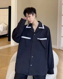 Black Button-Down Shirt With Lined Collar | Sunoo - Enhypen -Diva s Closet Black Button Down Shirt With Lined Collar Sunoo Enhypen 10