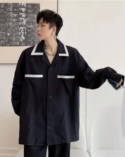 Black Button-Down Shirt With Lined Collar | Sunoo - Enhypen -Diva s Closet Black Button Down Shirt With Lined Collar Sunoo Enhypen 6