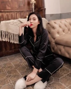 Black Chic Satin Pajama Set | Jun - Seventeen -Diva s Closet Black Chic Satin Pajama Set Jun Seventeen 6