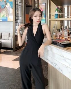 Black Classy Halter Jumpsuit | Lisa - BlackPink -Diva s Closet Black Classy Halter Jumpsuit Lisa BlackPink 4 600x750 1