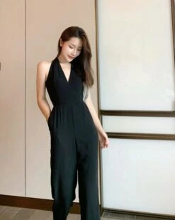 Black Classy Halter Jumpsuit | Lisa - BlackPink