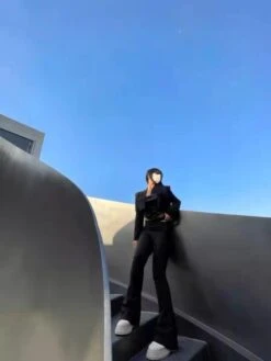 Black Criss-Cross Waist Flared Pants | Wonyoung - IVE -Diva s Closet Black Criss Cross Waist Flared Pants 600x800 1