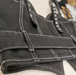 Black Denim Bustier Belted Crop Top | Yuqi - (G)I-DLE -Diva s Closet Black Denim Bustier Belted Crop Top Yuqi GI DLE 6 600x594 1