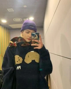 Black Graphic Bear Hoodie | Hyunjin - Stray Kids -Diva s Closet Black Graphic Bear Hoodie Hyunjin Stray Kids 8 600x750 1