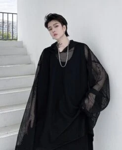 Black Mesh Hoodie | Wooyoung - ATEEZ 18 Black Mesh Hoodie | Wooyoung - ATEEZ -Diva s Closet Black Mesh Hoodie Wooyoung ATEEZ 6 600x734 1