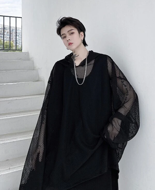 Black Mesh Hoodie | Wooyoung - ATEEZ 6 Black Mesh Hoodie | Wooyoung - ATEEZ - Image 4