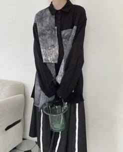 Black Multi-Pattern Patchwork Shirt | Seonghwa - ATEEZ -Diva s Closet Black Multi Pattern Patchwork Shirt Seonghwa ATEEZ 10