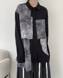 Black Multi-Pattern Patchwork Shirt | Seonghwa - ATEEZ -Diva s Closet Black Multi Pattern Patchwork Shirt Seonghwa ATEEZ 7