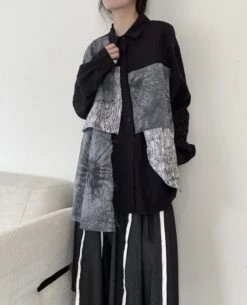 Black Multi-Pattern Patchwork Shirt | Seonghwa - ATEEZ -Diva s Closet Black Multi Pattern Patchwork Shirt Seonghwa ATEEZ 9