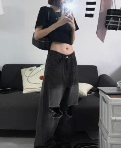 Black Ripped Knee Jeans | Sana - Twice -Diva s Closet Black Ripped Knee Jeans Sana Twice 4 600x731 1