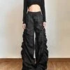 Black Ruched Wide Leg Pants | Chaewon - Le Sserafim -Diva s Closet Black Ruched Wide Leg Pants Chaewon Le Sserafim 7