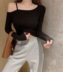 Black Single Strap Asymmetrical Top | Hinata - XG -Diva s Closet Black Single Strap Asymmetrical Top Hinata XG 10 600x685 1