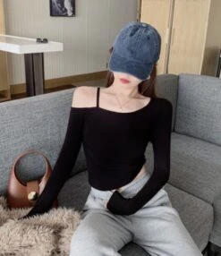 Black Single Strap Asymmetrical Top | Hinata - XG -Diva s Closet Black Single Strap Asymmetrical Top Hinata XG 2 600x694 1