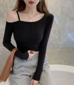 Black Single Strap Asymmetrical Top | Hinata - XG -Diva s Closet Black Single Strap Asymmetrical Top Hinata XG 7 600x693 1