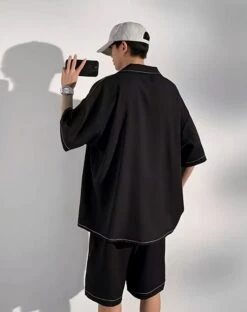 Black Stitched Short Sleeves Shirt | Jungkook - BTS 12 Black Stitched Short Sleeves Shirt | Jungkook - BTS -Diva s Closet Black Stitched Short Sleeves Shirt Jungkook BTS 4 600x757 1