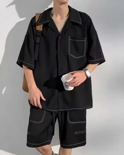 Black Stitched Short Sleeves Shirt | Jungkook - BTS 11 Black Stitched Short Sleeves Shirt | Jungkook - BTS -Diva s Closet Black Stitched Short Sleeves Shirt Jungkook BTS 7 600x750 1