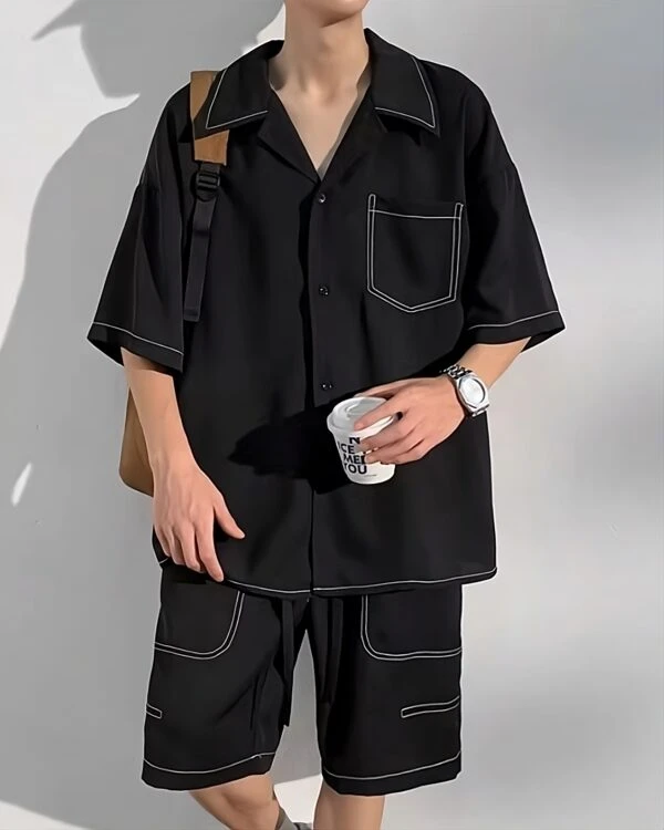 Black Stitched Short Sleeves Shirt | Jungkook - BTS 6 Black Stitched Short Sleeves Shirt | Jungkook - BTS - Image 4