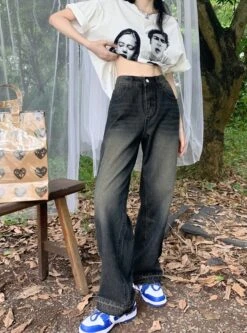 Black Straight Cut Washed Jeans | Soyeon - (G)I-DLE -Diva s Closet Black Straight Cut Washed Jeans Soyeon GI DLE 3