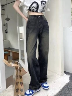 Black Straight Cut Washed Jeans | Soyeon - (G)I-DLE -Diva s Closet Black Straight Cut Washed Jeans Soyeon GI DLE 4