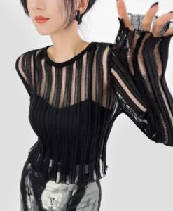 Front Page 11 Front Page -Diva s Closet Black Striped Long Sleeves Mesh Top Yiren Everglow 1 600x728 1