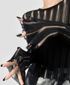Black Striped Long Sleeves Mesh Top | Yiren - Everglow -Diva s Closet Black Striped Long Sleeves Mesh Top Yiren Everglow 3 600x729 1