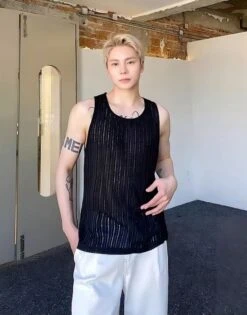 Black Ribbed See-Through Top | Jake - Enhypen