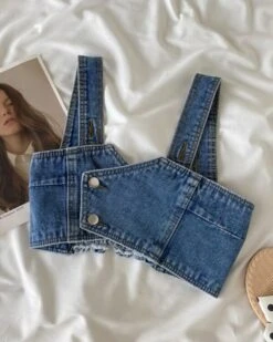 Blue Buttoned Denim Crop Top | IU