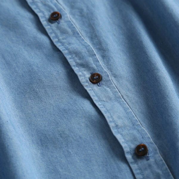 Blue Denim Bishop Collar Shirt | Mark - GOT7 5 Blue Denim Bishop Collar Shirt | Mark - GOT7 - Image 3