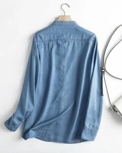 Blue Denim Bishop Collar Shirt | Mark - GOT7 25 Blue Denim Bishop Collar Shirt | Mark - GOT7 -Diva s Closet Blue Denim Bishop Collar Shirt Mark GOT7 15 600x750 1