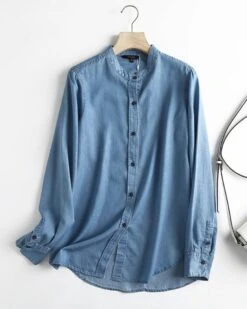 Blue Denim Bishop Collar Shirt | Mark - GOT7