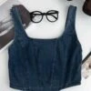 Blue Denim Corset-Style Crop Top | Sana - Twice -Diva s Closet Blue Denim Corset Style Crop Top Sana Twice 4 600x750 1