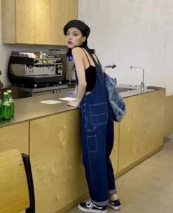 Blue Denim Jumper Overall With Gold Buttons | Wendy - Red Velvet -Diva s Closet Blue Denim Jumper Overall With Gold Buttons Wendy Red Velvet 2 1 600x740 1