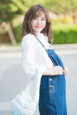 Blue Denim Jumper Overall With Gold Buttons | Wendy - Red Velvet -Diva s Closet Blue Denim Jumper Overall With Gold Buttons Wendy Red Velvet 2 600x895 1