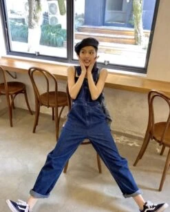 Blue Denim Jumper Overall With Gold Buttons | Wendy - Red Velvet -Diva s Closet Blue Denim Jumper Overall With Gold Buttons Wendy Red Velvet 2 9 600x746 1