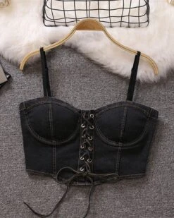 Blue Denim Lace-Up Crop Top | Olivia - Loona -Diva s Closet Blue Denim Lace Up Crop Top Olivia Loona 1