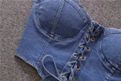 Blue Denim Lace-Up Crop Top | Olivia - Loona -Diva s Closet Blue Denim Lace Up Crop Top Olivia Loona 11 600x400 1