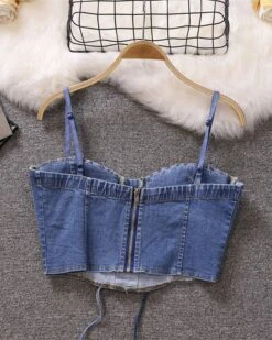 Blue Denim Lace-Up Crop Top | Olivia - Loona -Diva s Closet Blue Denim Lace Up Crop Top Olivia Loona 8