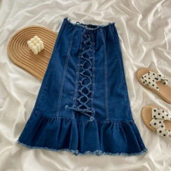 Blue Denim Lace-Up Tube Dress | Rose - BlackPink -Diva s Closet Blue Denim Lace Up Tube Dress Rose BlackPink 9 600x600 1