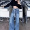 Blue Drawstring Wide Leg Jeans | Nayeon - Twice -Diva s Closet Blue Drawstring Wide Leg Jeans Nayeon Twice 1 600x811 1