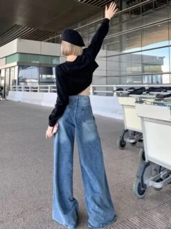 Blue Drawstring Wide Leg Jeans | Nayeon - Twice -Diva s Closet Blue Drawstring Wide Leg Jeans Nayeon Twice 2 600x802 1